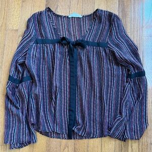 BCBG Striped Tie Front Bell Sleeve Multicolor Blouse